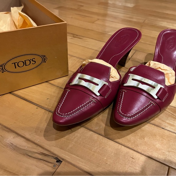 Tod's Shoes Rare Tods Italy Horn Mule Unique Color Kitten Heel